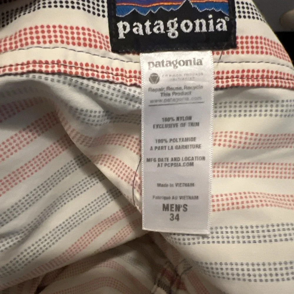 Patagonia Board Shorts Mens 34 Swim Trunks‎ Wavefarer 86556 Orange Black Striped - Picture 3 of 5